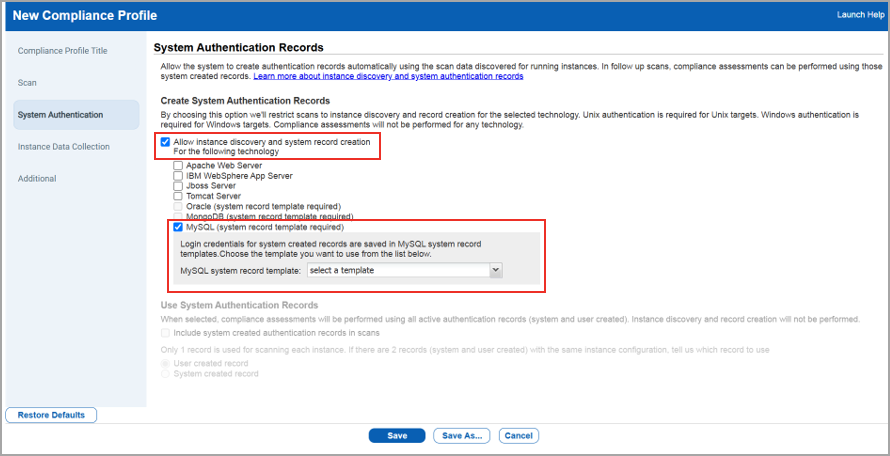 Enabling the system authentication records.