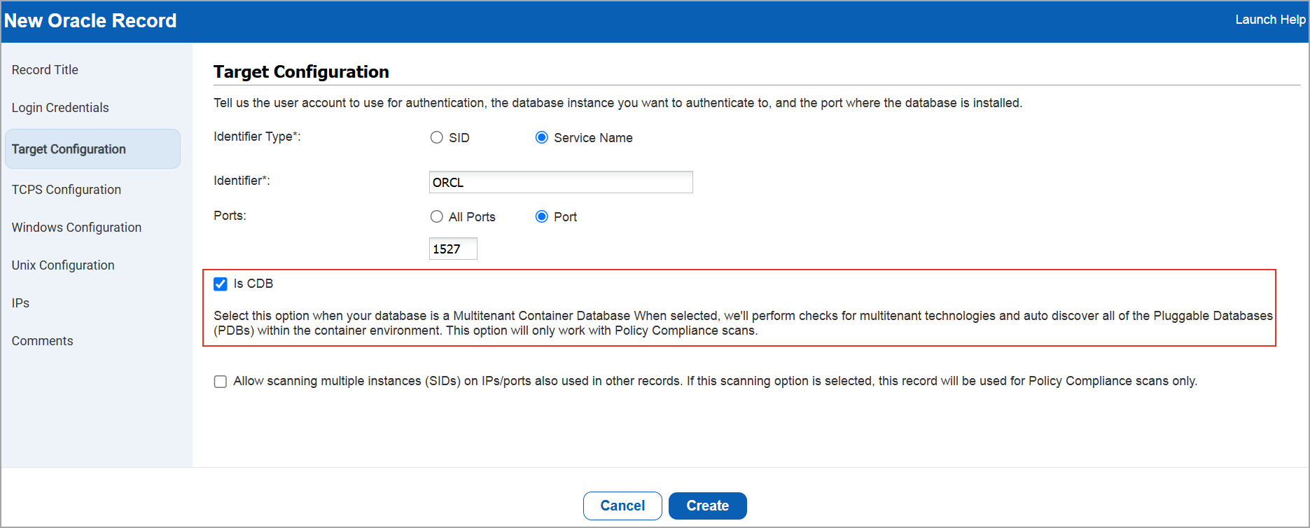 Oracle record for CDB