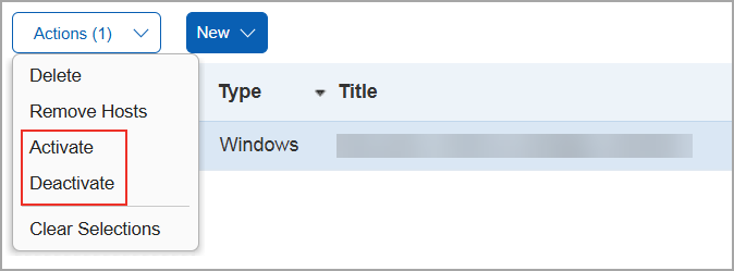Actions menu above the authentication list to activate or deactivate records