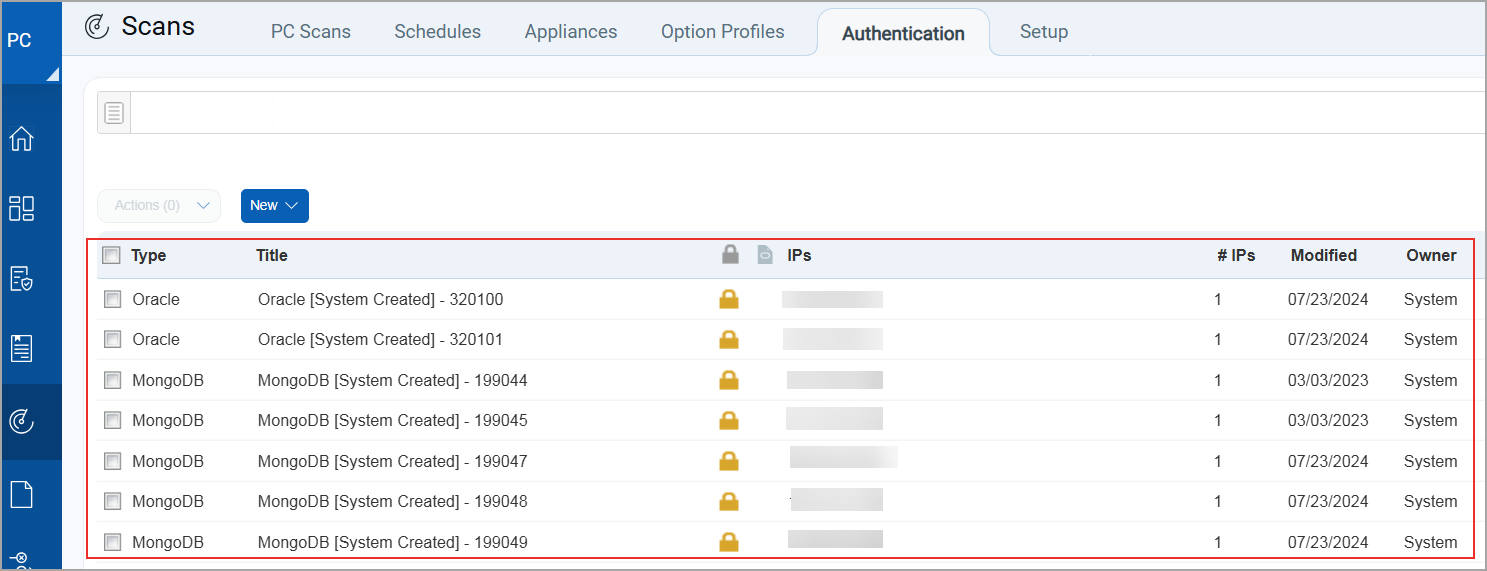 system created authentication records on Authentication tab