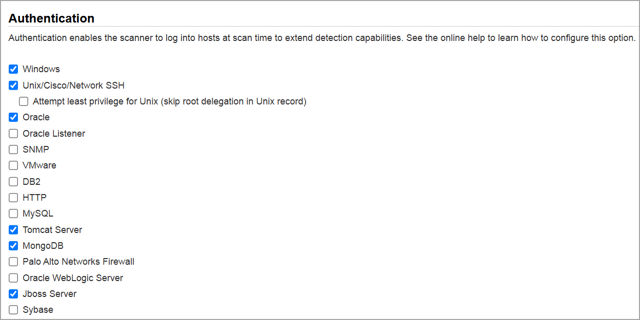 authentication options in profile