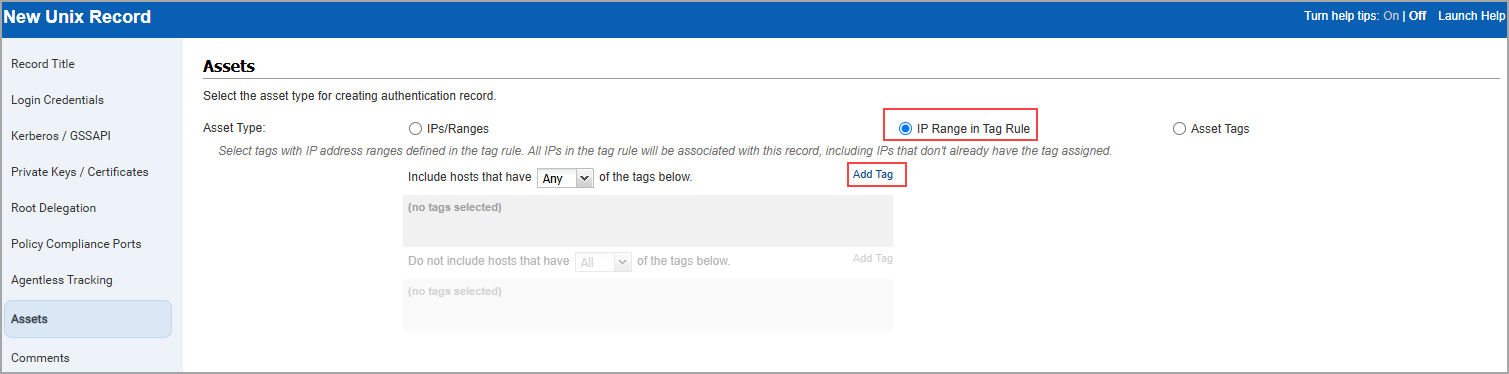 Asset type IP range in tag rule
