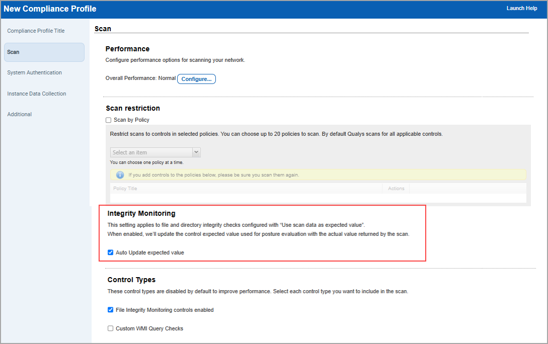 Compliance Profile with Auto Updated expected value option selected