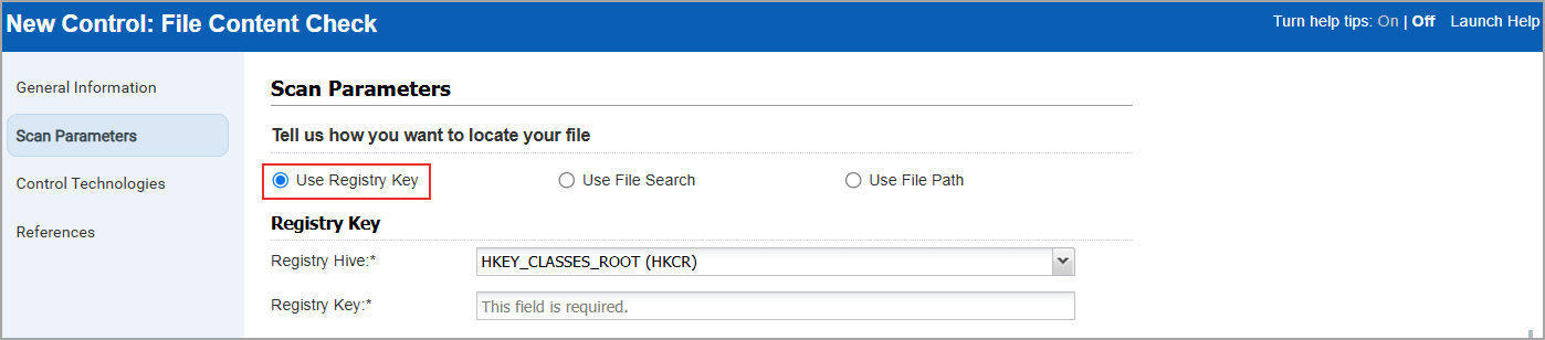 Use Registry Key option