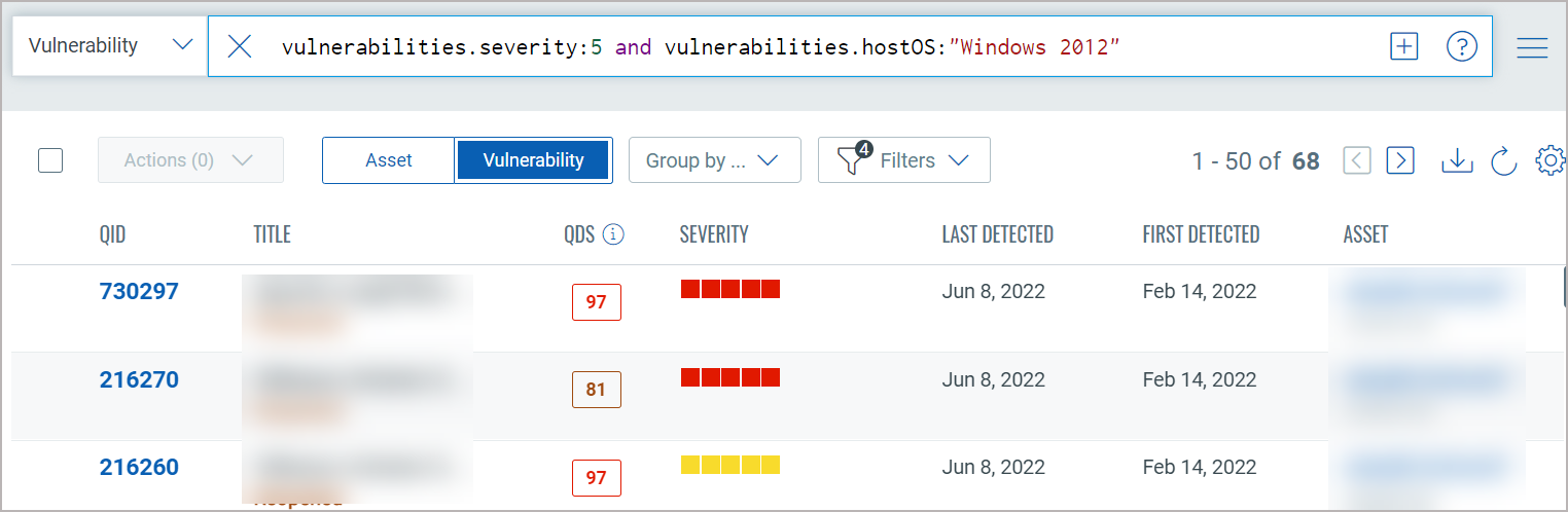 Using the left pane filters of operating system packs to narrow down vulnerabilities.
