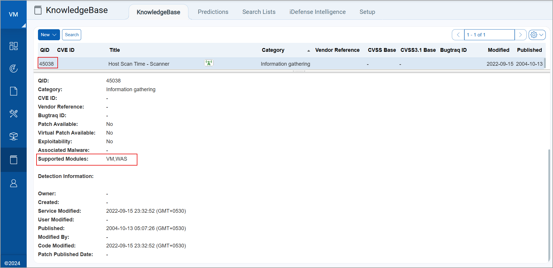 identifying the supported module for a specific QID.