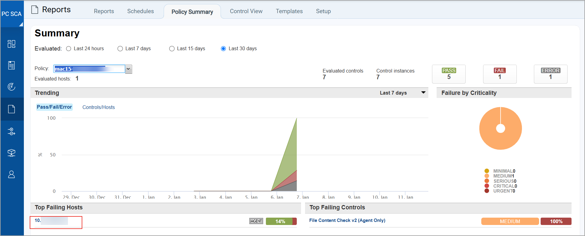 Sample Policy Summary page with link for Individual Host Report