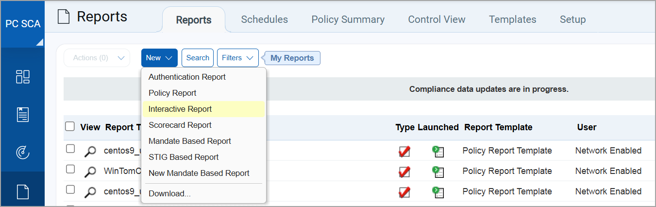 New Interactive Report menu option under Reports