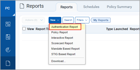 New Authentication Report option when running reports from SCA
