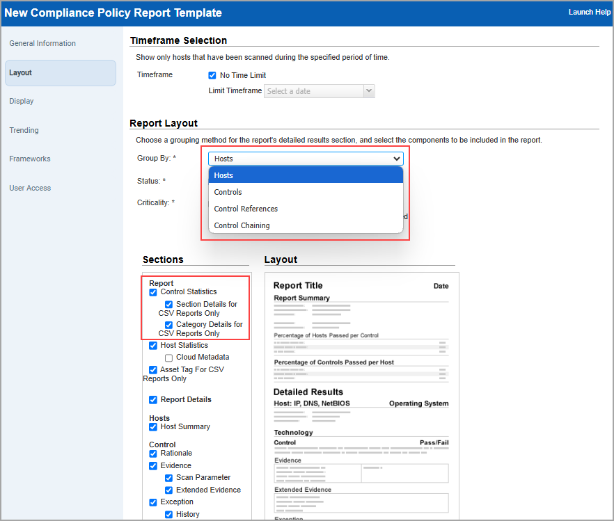 Selecting the options for control statistics.