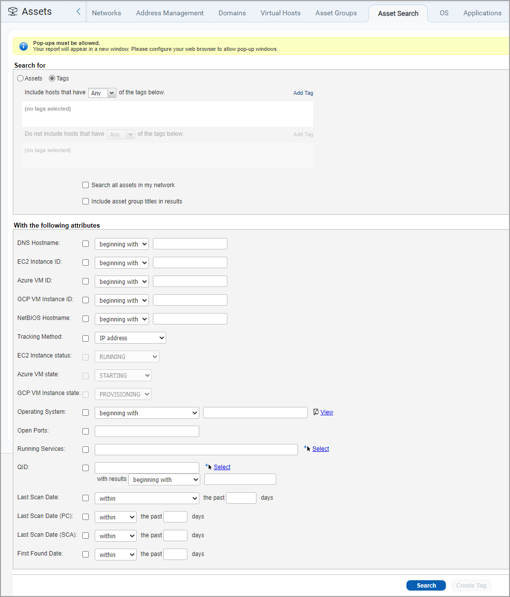 Create report using Asset search