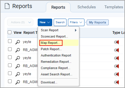New Map Report menu option under Reports