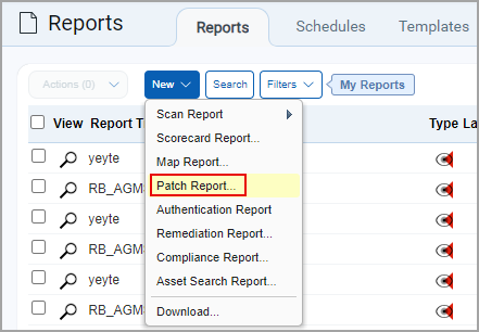 New Patch Report menu option under Reports