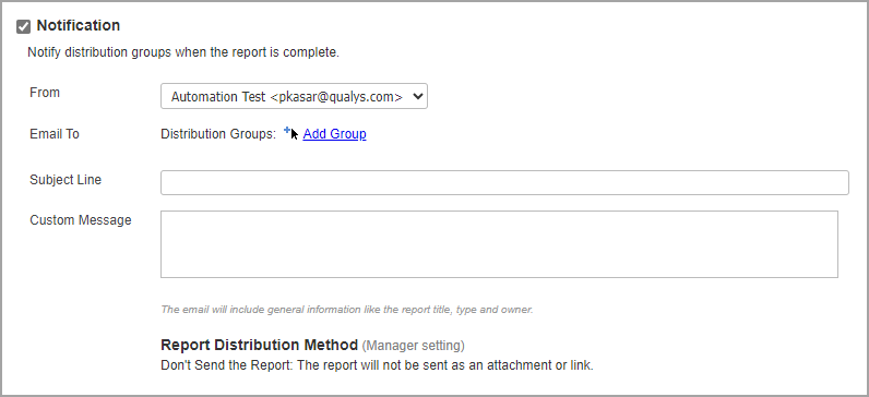 Notification options for report