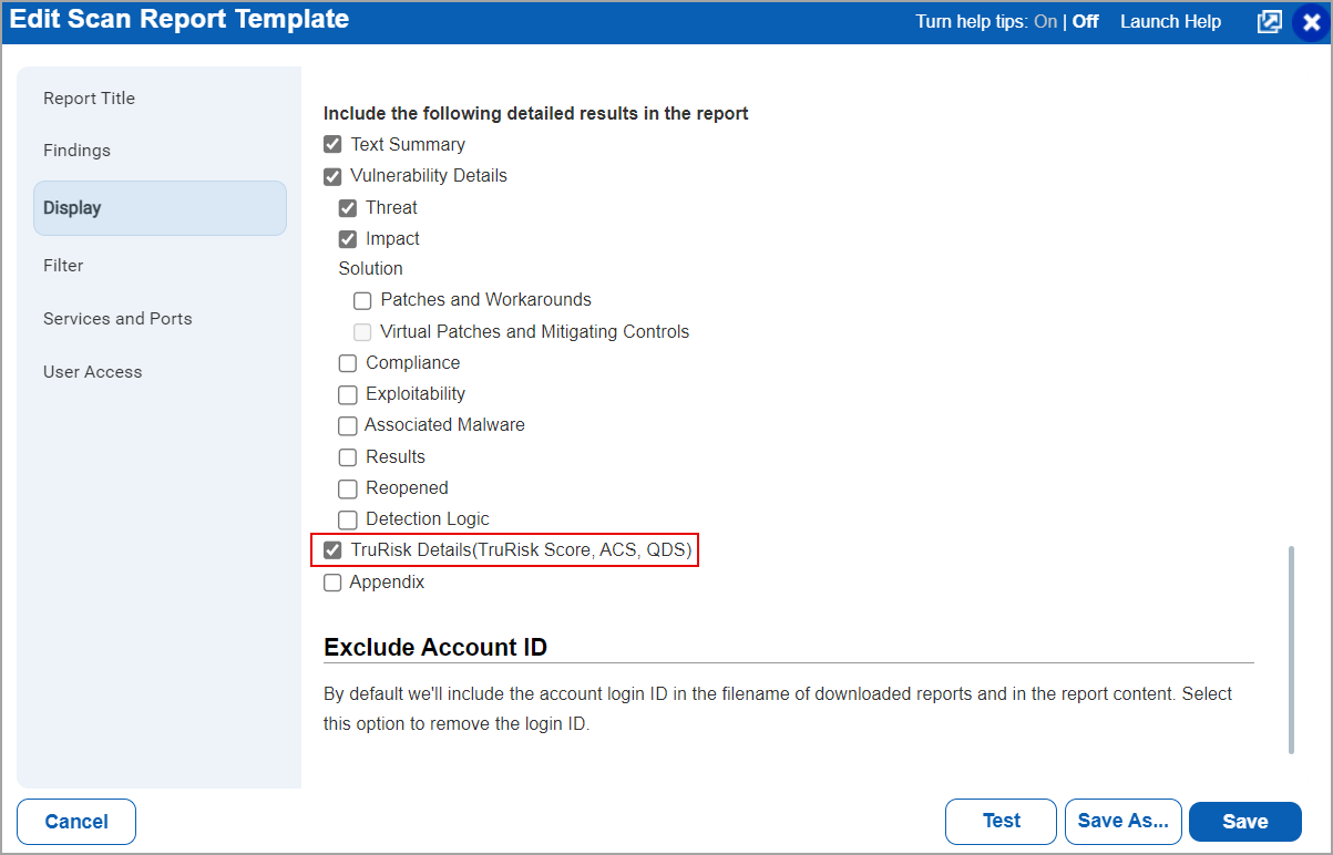 TruRisk Details Display option