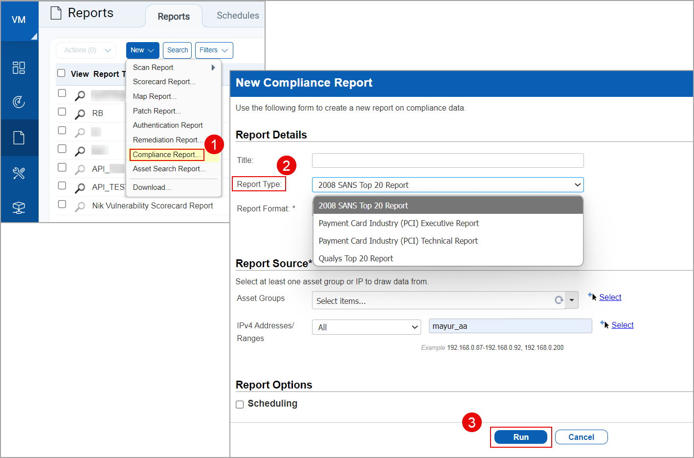 New Compliance Report menu option under Reports