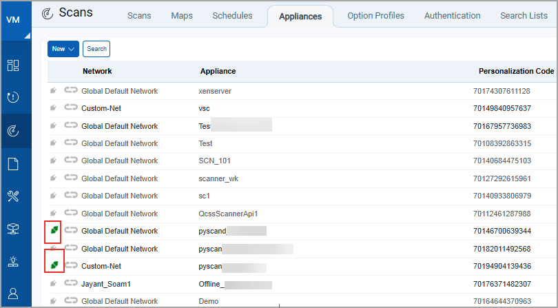 Appliances tab showing scanner connected status