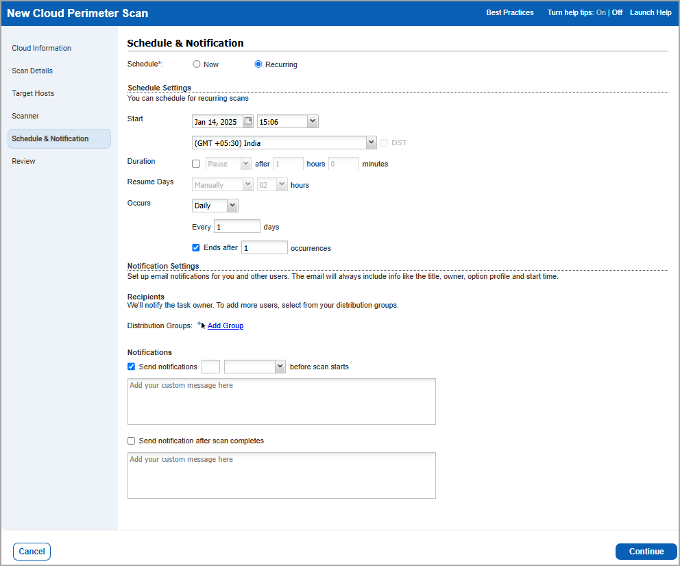 Tell us when to scan and configure notifications