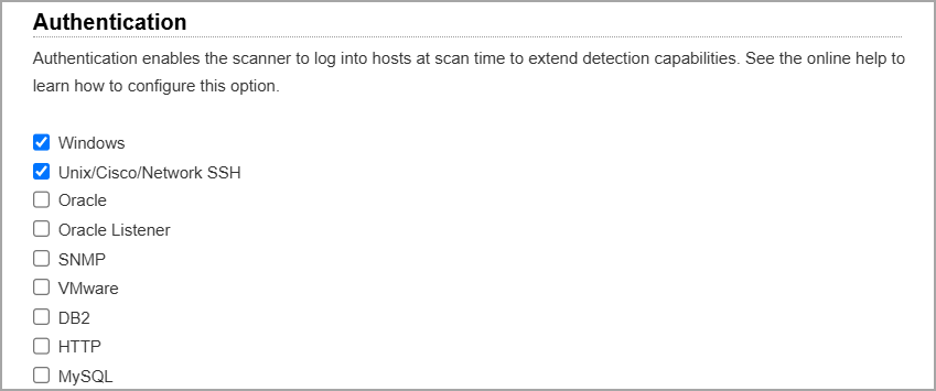 Authentication options in VM option profile