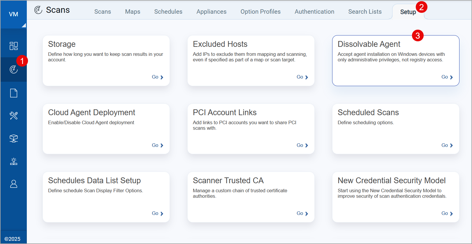 Dashboard of scan setup showing Dissolvable Agent.