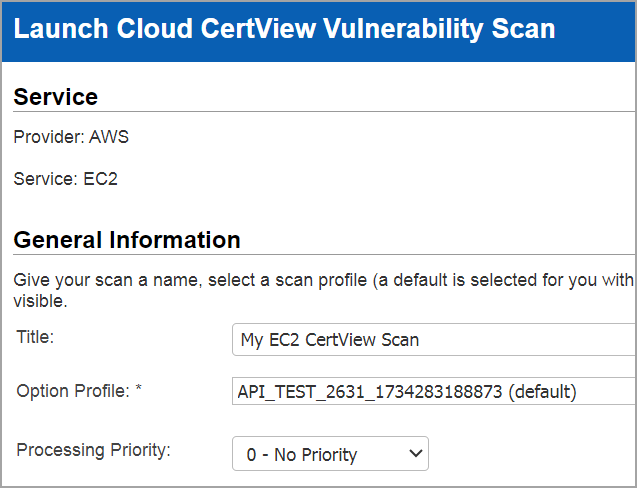 General information to launch cloud certview scan