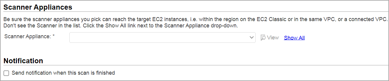 Scanner appliance to launch cloud certview scan