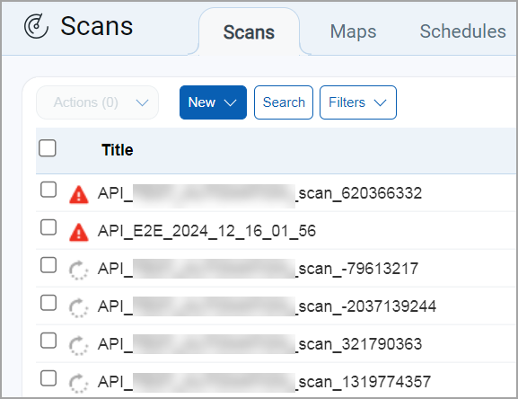 Scans list with scan status