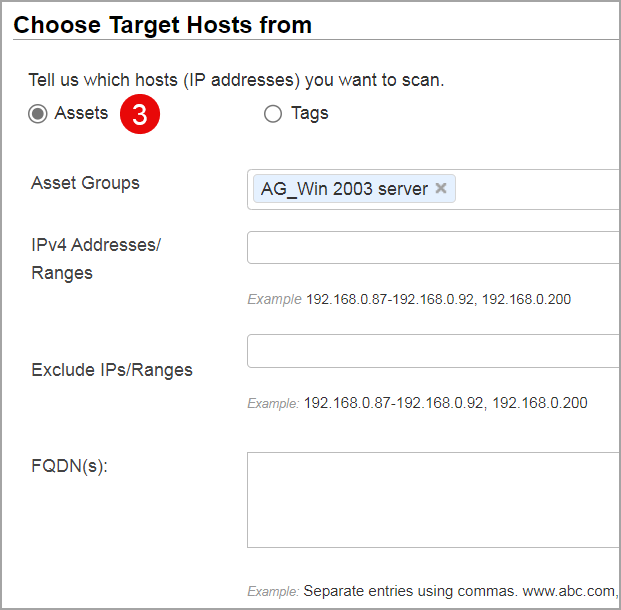 CertView Scan Settings: Click Assets under Target Hosts