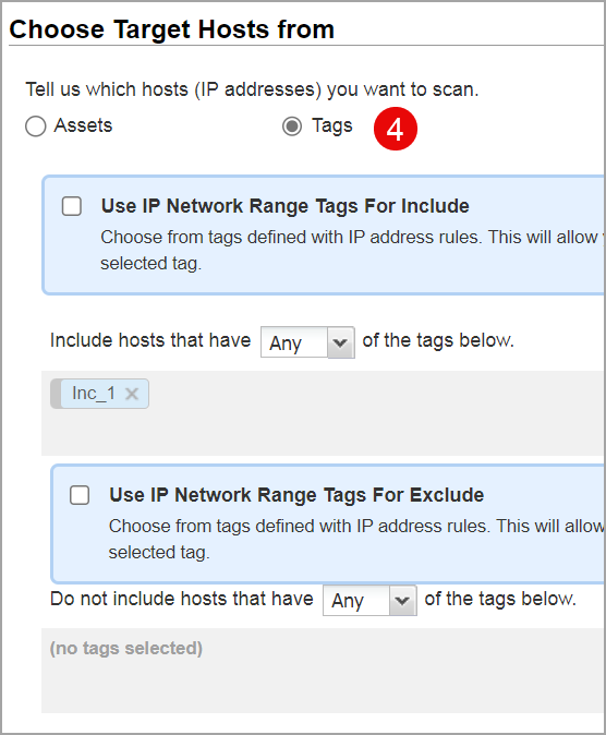 CertView Scan Settings: Click Tags under Target Hosts