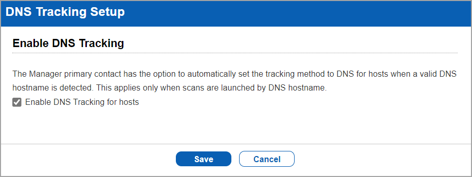 DNS tracking setup window