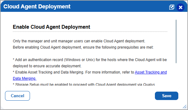 Select Enable Cloud Agent Deployment.