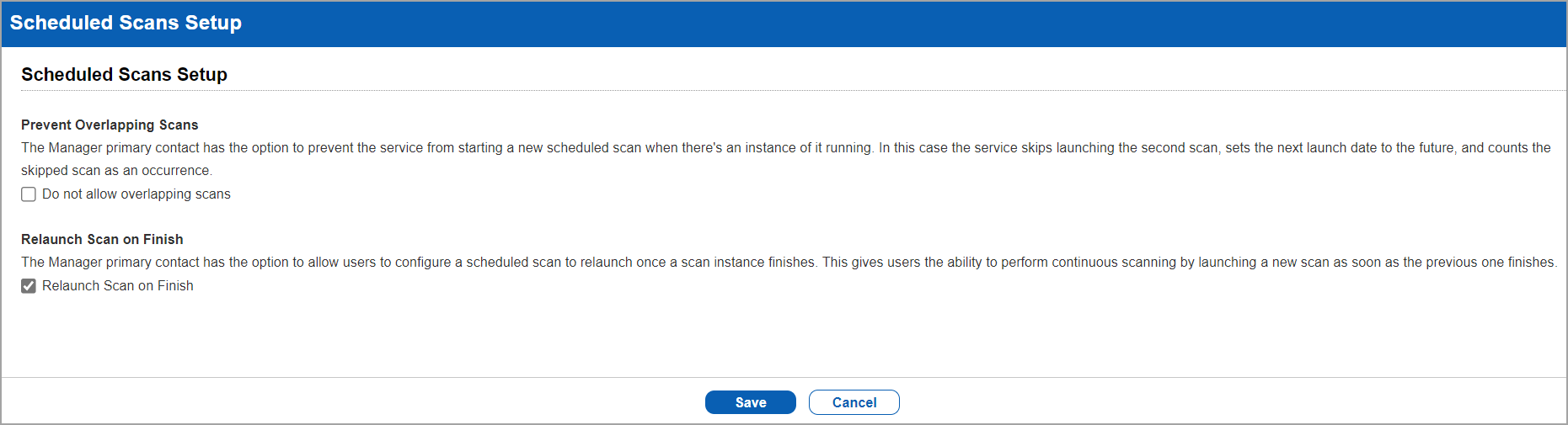 Scheduled scans setup window