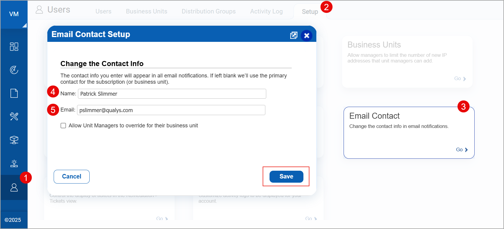 Email Contact Setup page.