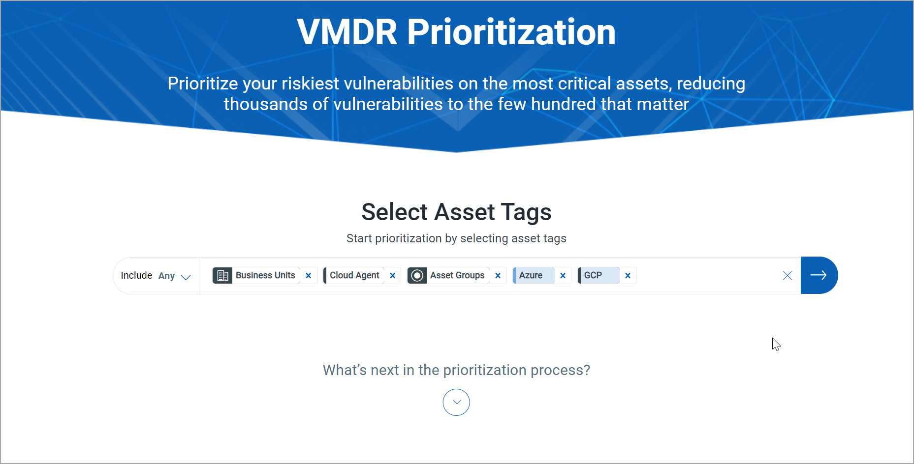 Select asset tags to shortlist the assets to be considered for prioritization.