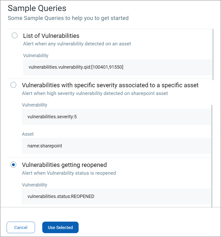 Sample Queries window