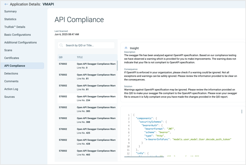 API Compliance tat in Application Details.