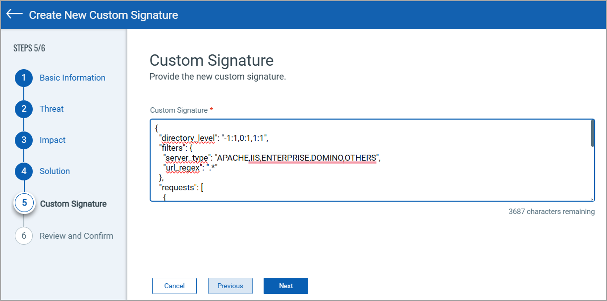 Custom signature sample in Create New Custom Signature window.