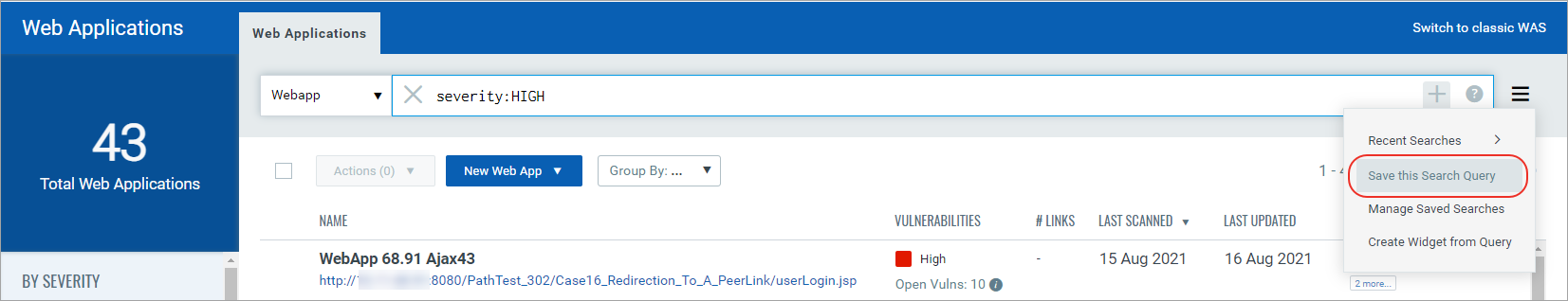 Option to save the search query.