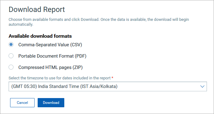 Various formats available for report download.