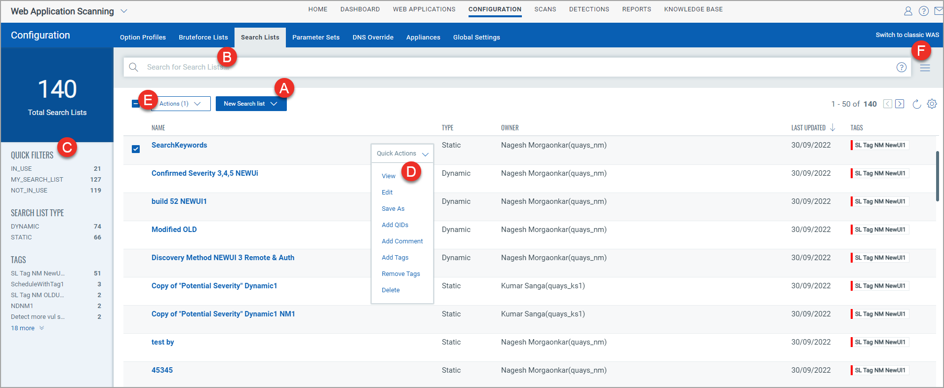 search lists