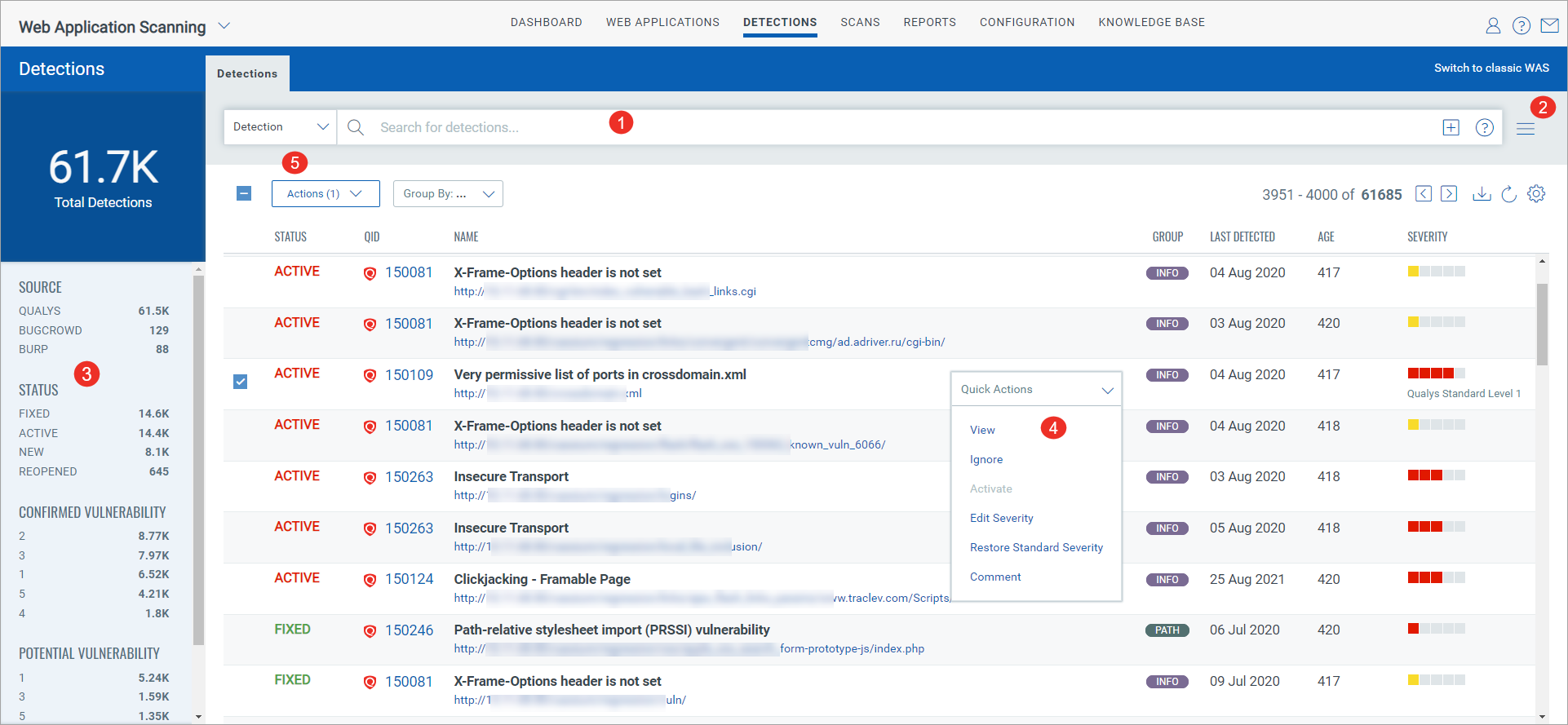 The Detections tab show the detections list.