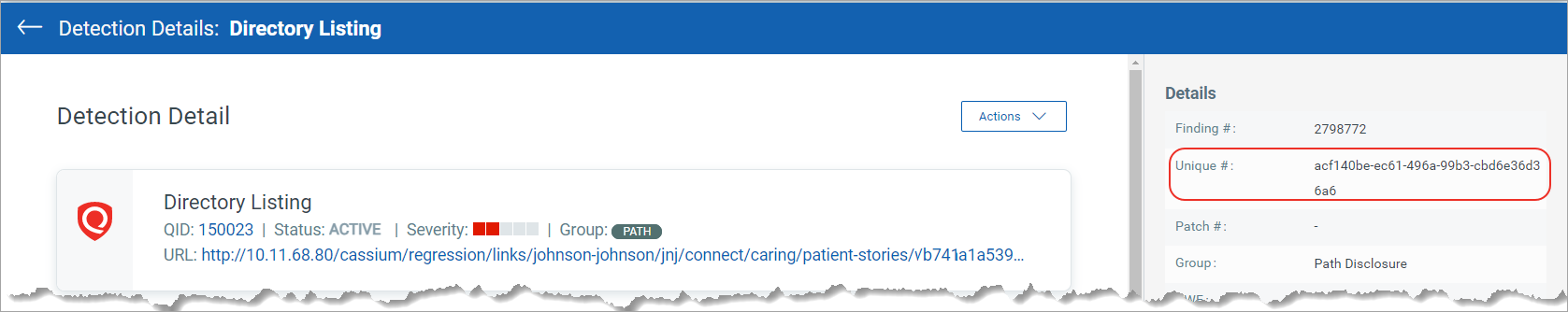 The 36 bit unique ID highlighted in Vulnerability Details.