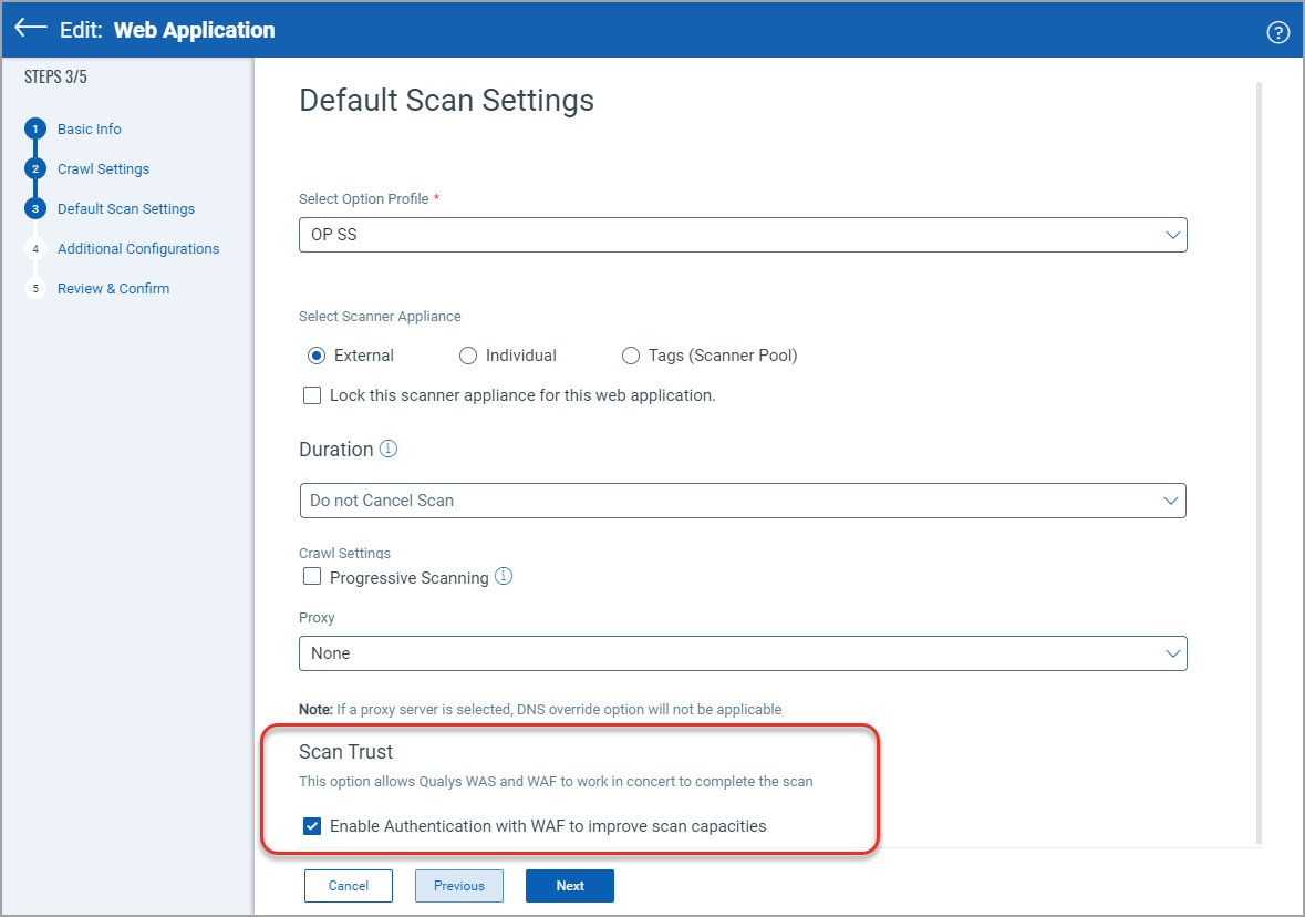 ScanTrust option in Scan Settings pane when you create or edit a web application.