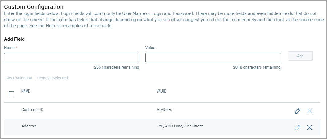 Form example with custom fields.