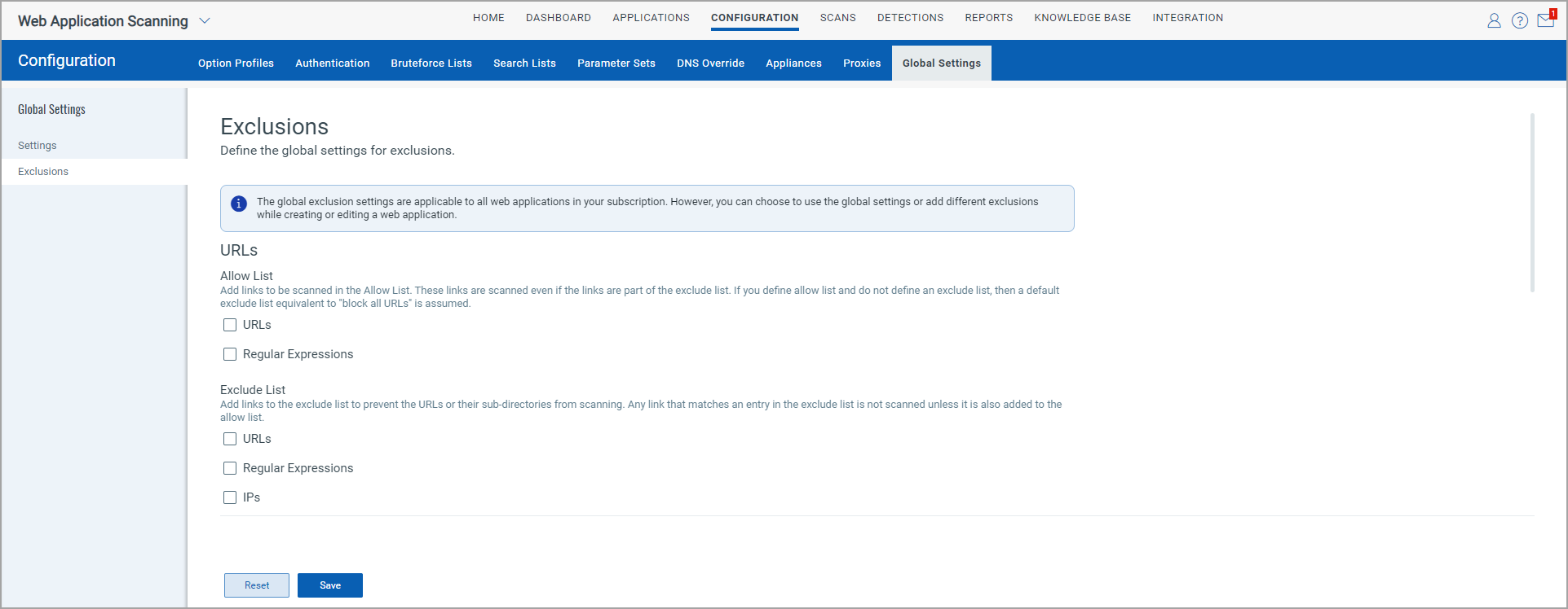 global settings exclusions