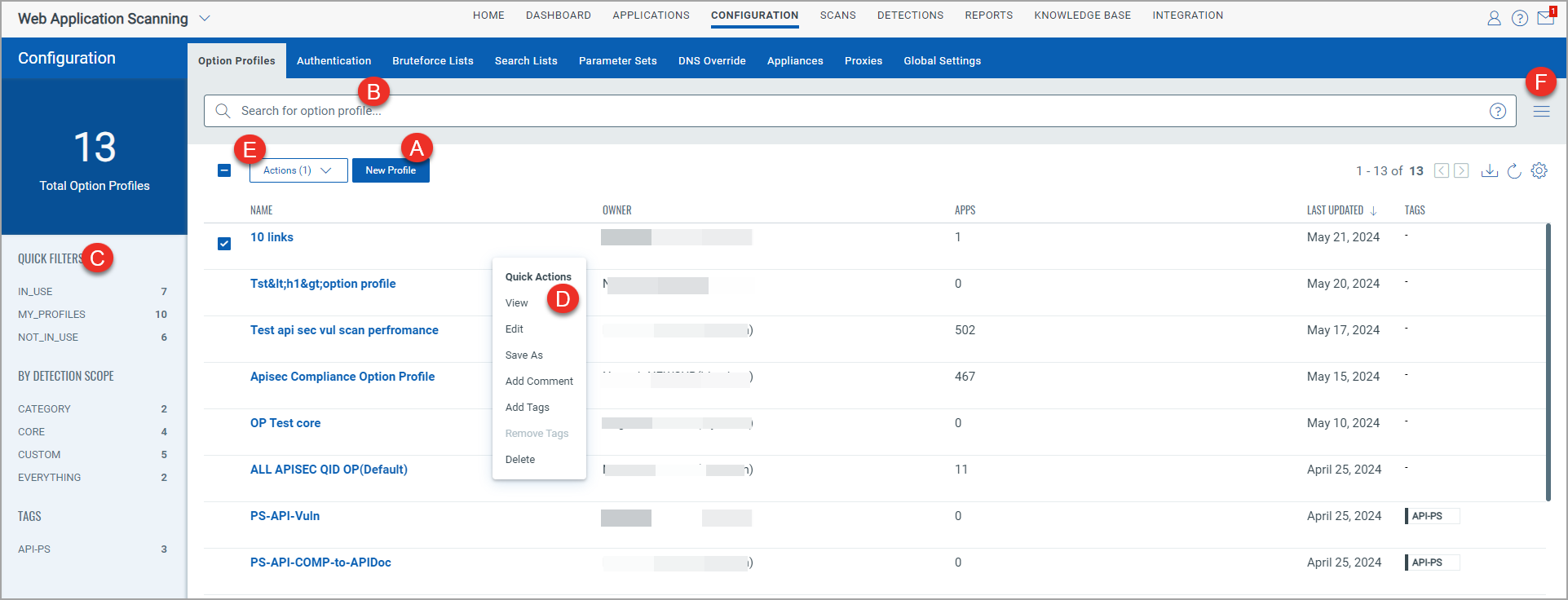 option profiles page