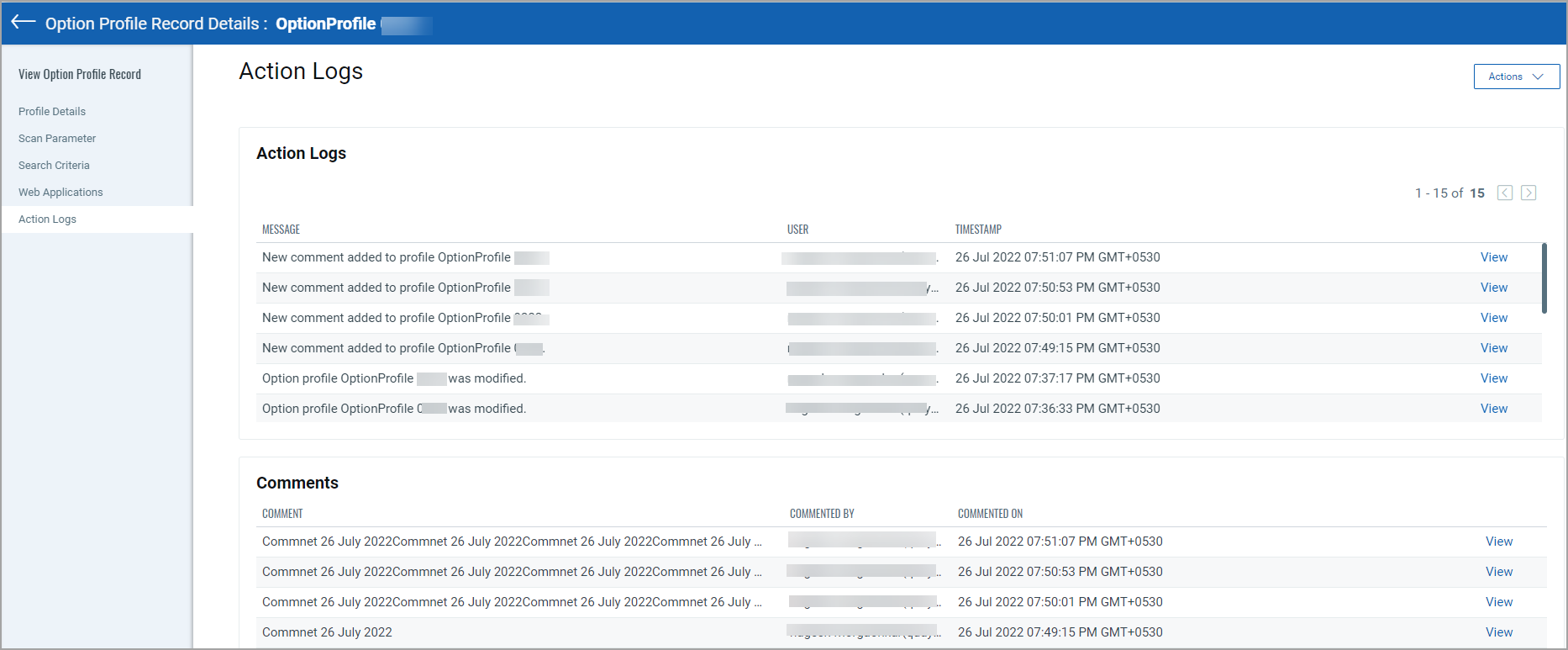 view action log