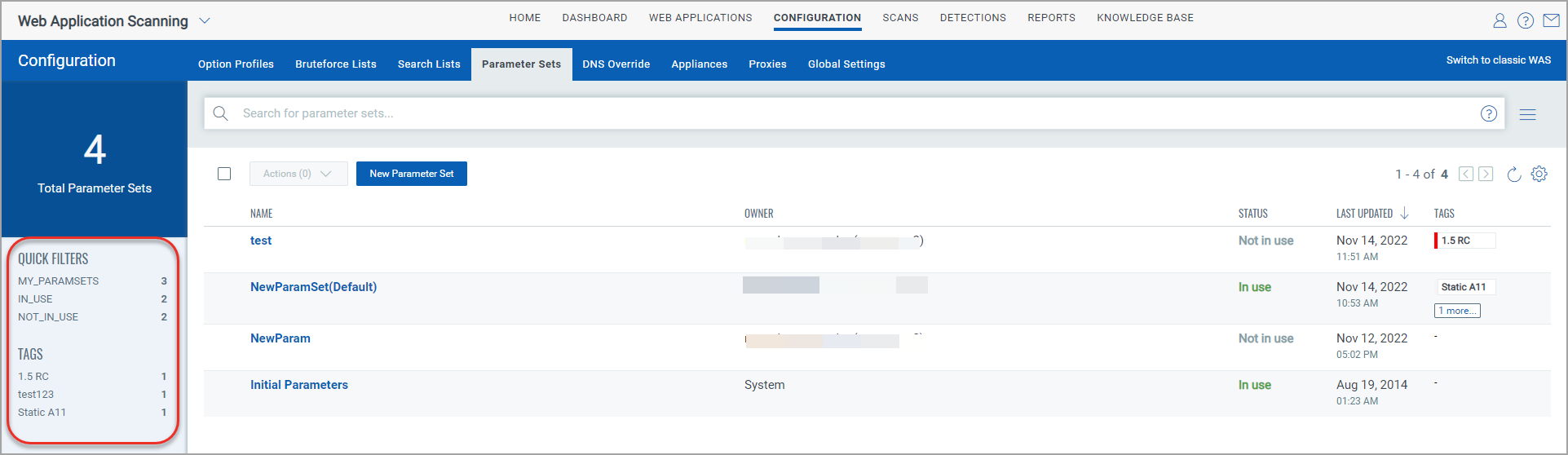 use filter in parameter set