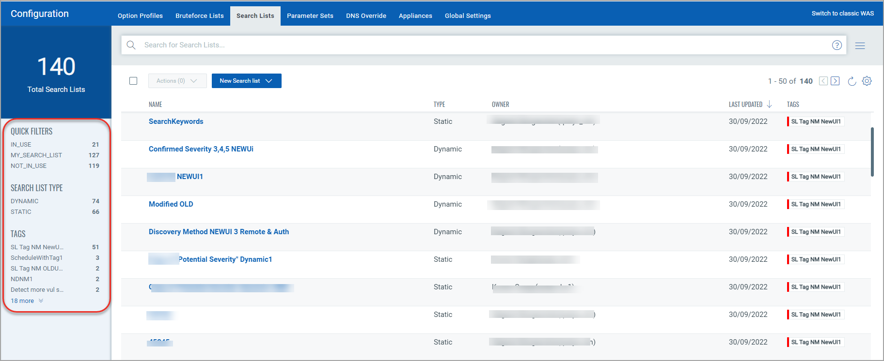 use filter in search list