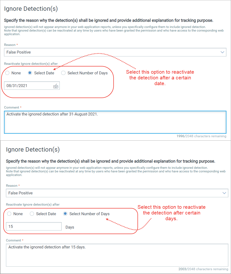 Scheduling options to reactivation of an ignored finding.
